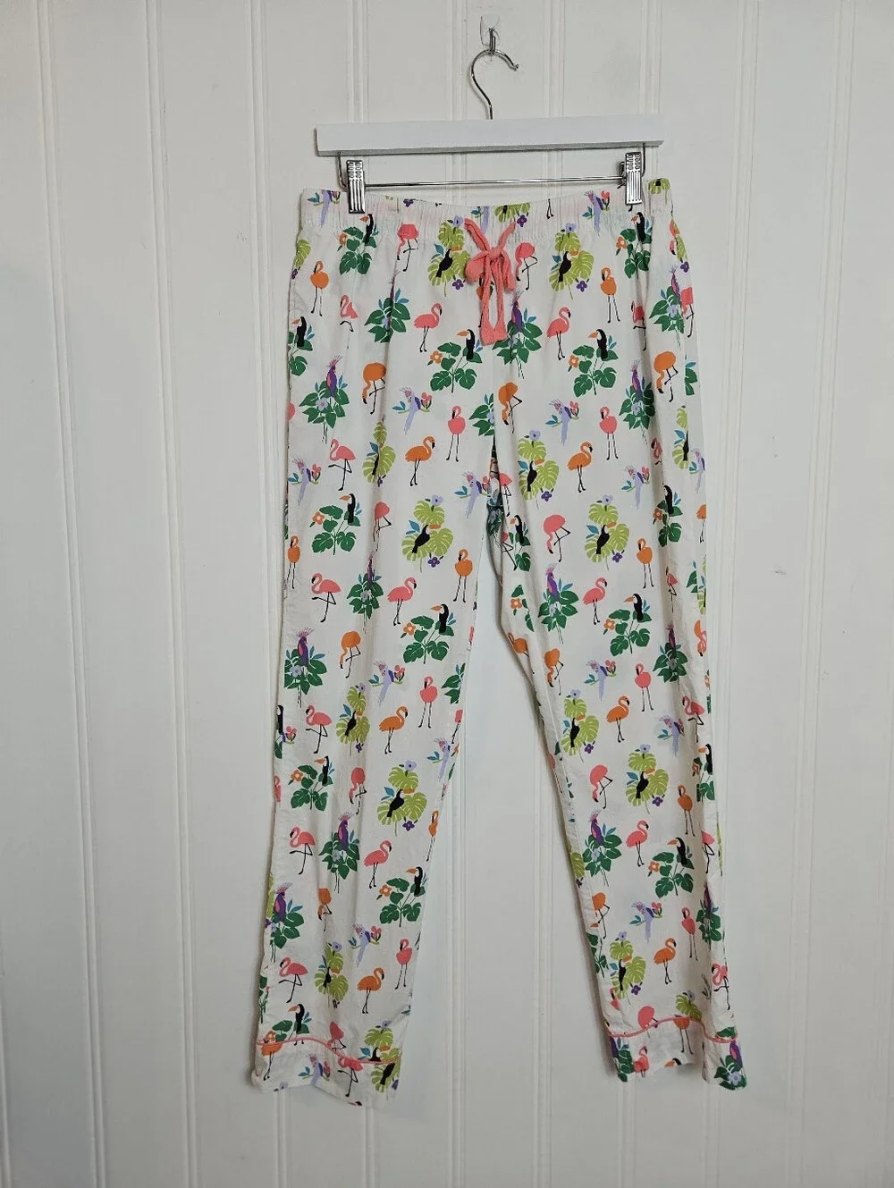 The Company Store Pajama Top S Cotton Poplin Tropical Flamingo Birds Print White